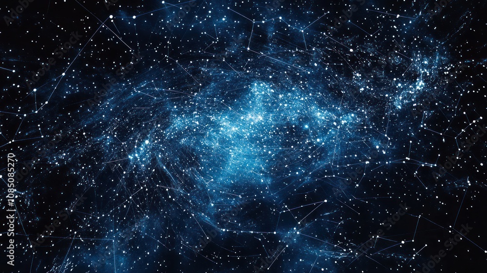 A full circle astrological chart showing the twelve constellations, with connections between planets and their houses in dark blue tones. A full circle astrological chart showing the twelve constellations, with connections between planets and their houses in dark blue tones.