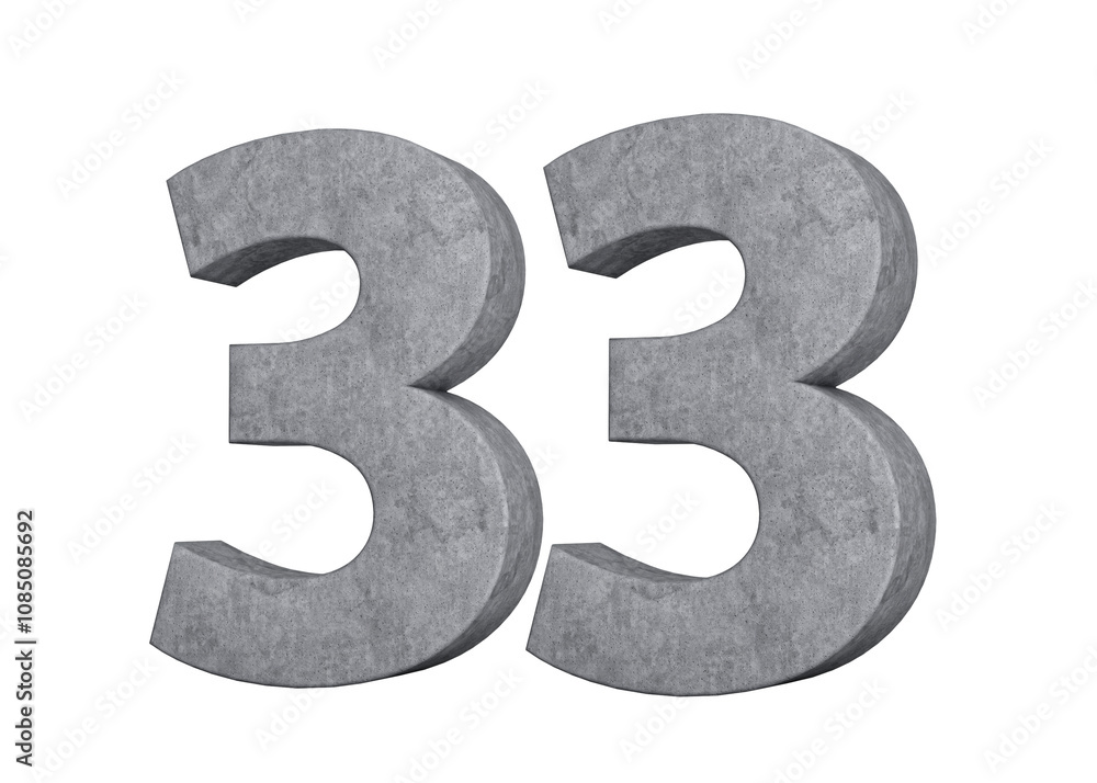 3d Concrete Number thirty three 33 Digit Made Of Grey Concrete Stone On White Background 3d Illustration
3d Concrete Number thirty three 33 Digit Made Of Grey Concrete Stone On White Background 3d Illustration