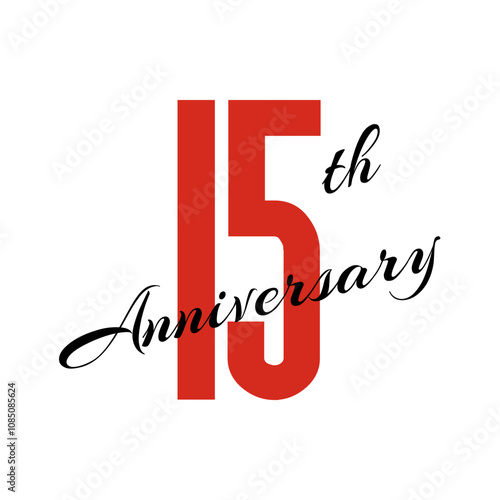 15th anniversary celebration label, fifteen years jubilee card vector template, happy birthday sign, event invitation, social media congratulation post template