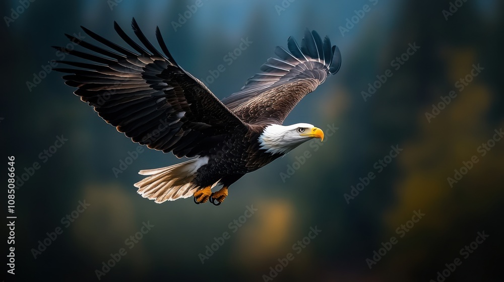 Naklejka premium Majestic Eagle Soaring in Misty Mountain Valley