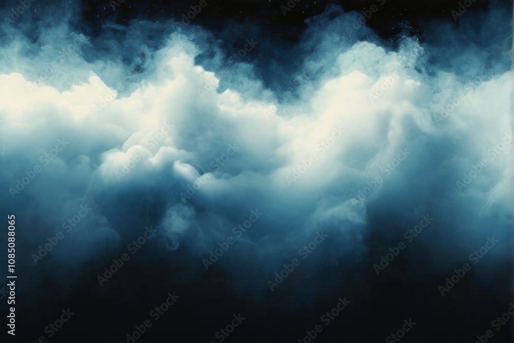 Obraz premium Starry Night Sky: Abstract digital art with billowing white cloud illuminated by a bright light, creating a mysterious, dreamlike atmosphere.