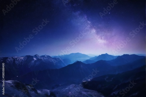 Majestic SnowCovered Mountain Range Under Starry Night Sky with Milky Way, Evoking Serenity and Awe in Nature's Beauty