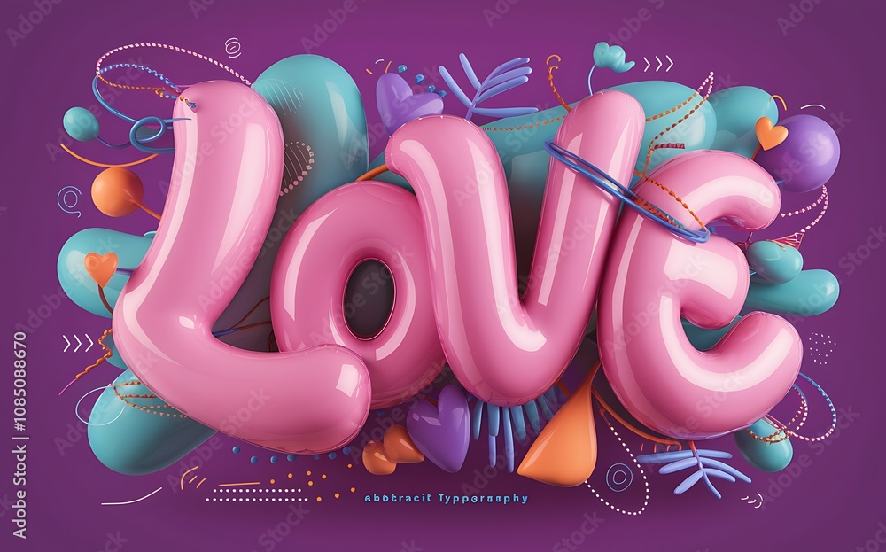 © Ashek Illustration - 3d love text with colorful lettering. Love logo 3D inflated editable text effect. Valentine's day elements.