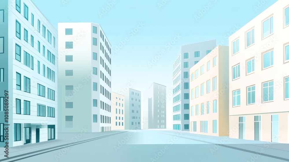 Modern city street with tall buildings and blue sky. Modern city street with tall buildings and blue sky.