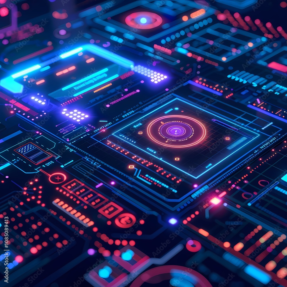 Futuristic Neon Cyber Technology Circuit Board Futuristic Neon Cyber Technology Circuit Board
