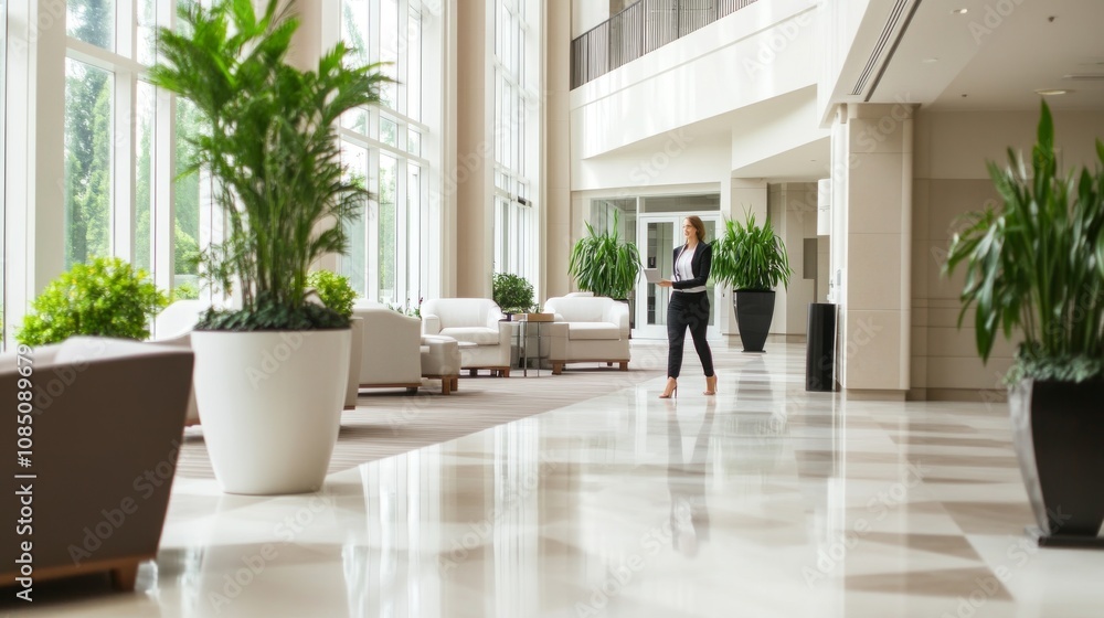 Fototapeta premium Modern office lobby with elegant design elements.