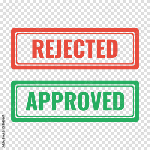 green approved red rejected rectangle rubber stamp, outline vector icon on transparent background