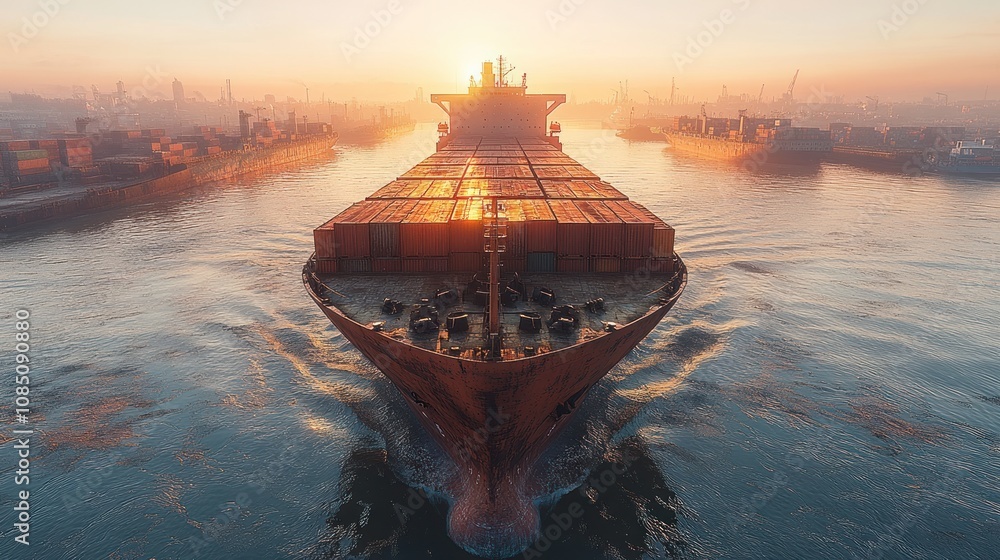 Fototapeta premium Cargo Ship at Sunset