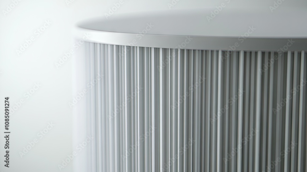 Modern Minimalist Design of White Round Table with Vertical Stripes in Bright Interior Environment for Contemporary Home or Office Decoration Modern Minimalist Design of White Round Table with Vertical Stripes in Bright Interior Environment for Contemporary Home or Office Decoration