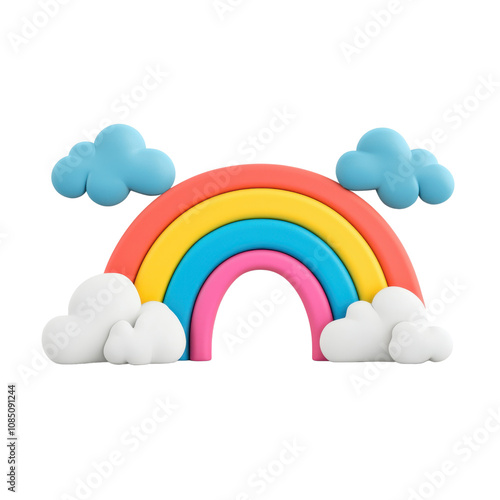 Colorful rainbow with clouds and blue sky