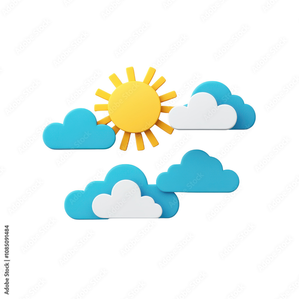 Bright sun with colorful clouds in playful design Bright sun with colorful clouds in playful design