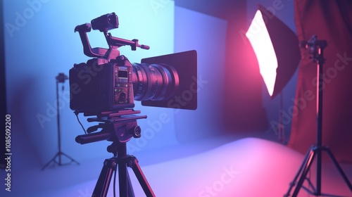 Professional camera setup in studio lighting. photo