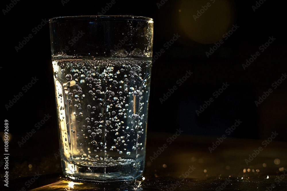 A Refreshing Glass of Sparkling Water Captured in Dramatic Lighting A Refreshing Glass of Sparkling Water Captured in Dramatic Lighting