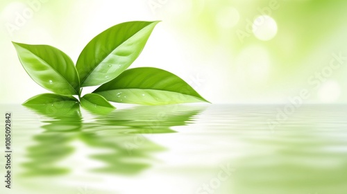 Refreshing green leaves floating on water. photo