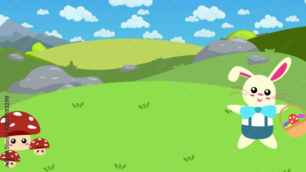 easter bunny with eggs. Beautiful Cartoon animated Background Motion Video with a meadow.
easter bunny with eggs. Beautiful Cartoon animated Background Motion Video with a meadow.
