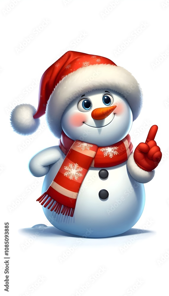 Fototapeta premium cute snowman pointing up gesture, isolated on a white background vertical