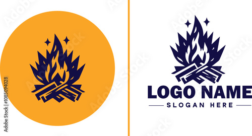 Campfire icon Bonfire Blaze Fire Pit flat logo sign symbol editable vector