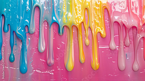 A whimsical wallpaper featuring a mixture of multicolored slime drips, perfect for a childrenâ€™s entertainment or education theme photo