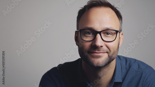 Smiling man with glasses in casual attire.