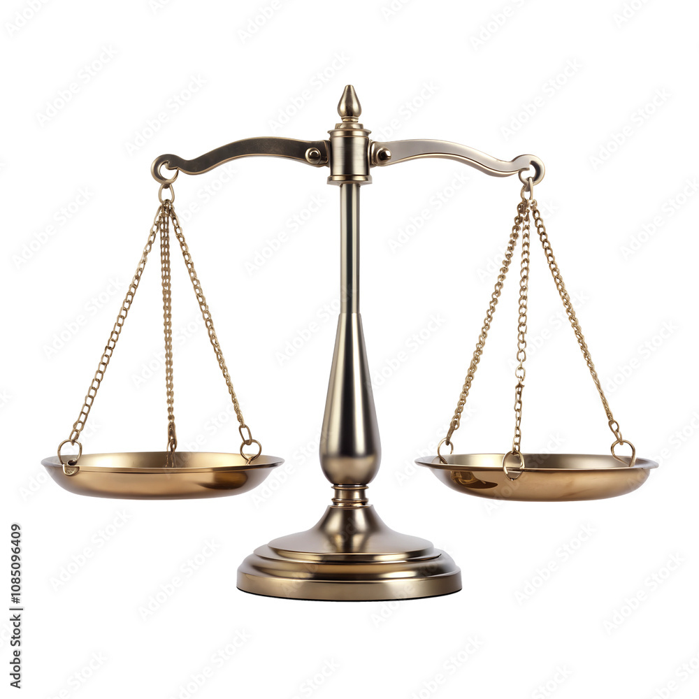 a pair of gold-colored scales isolated on a transparent background. The scales are balanced with a gold-colored weight on each side a pair of gold-colored scales isolated on a transparent background. The scales are balanced with a gold-colored weight on each side