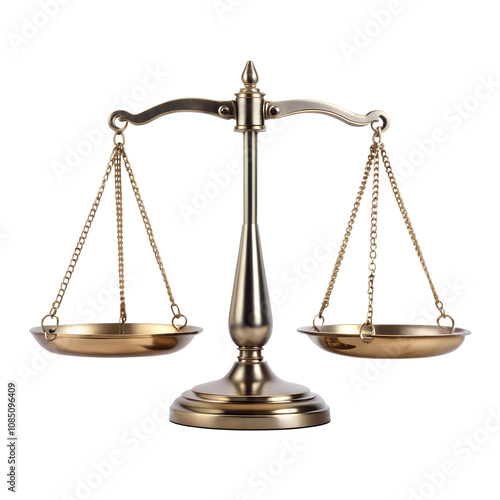 a pair of gold-colored scales isolated on a transparent background. The scales are balanced with a gold-colored weight on each side