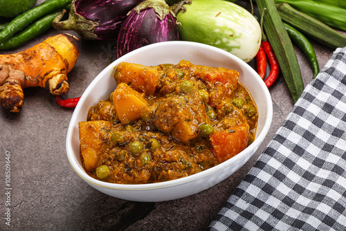 Indian traditional cuisine Aloo mutter photo