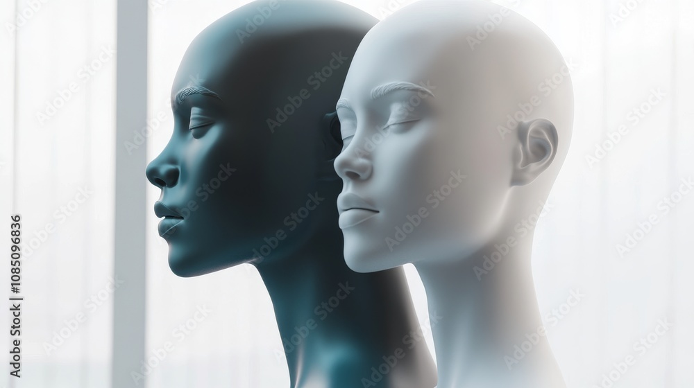 Stylish mannequins in contrasting colors. Stylish mannequins in contrasting colors.