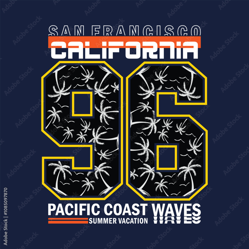 Obraz premium urban california summer style slogan, graphic tee typography design, trendy t shirt print, letters style, illustration vector art