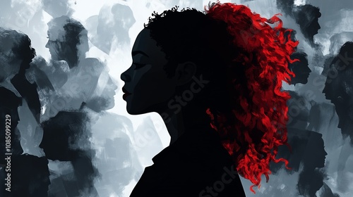 A silhouette of a red-haired woman in a faceless crowd 4