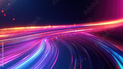 Abstract Neon Lights Trail in Dark Background