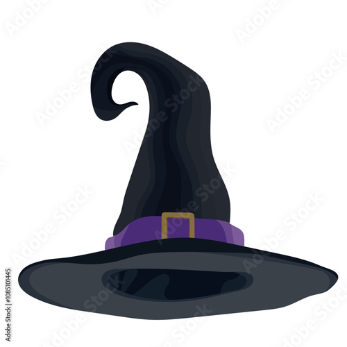 Black Wizard Witch Hat Illustration Isolated on White Background