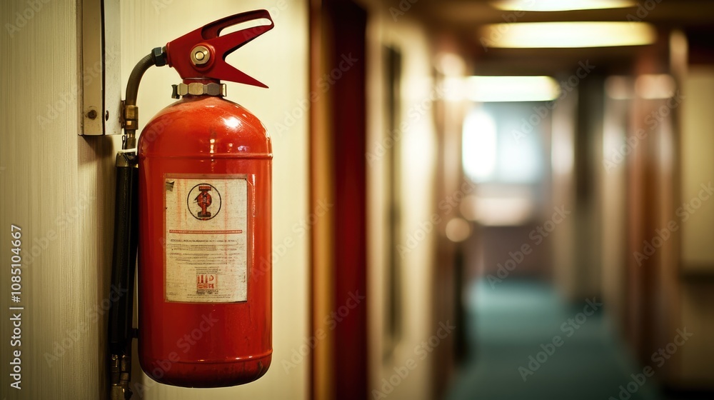 Red Fire Extinguisher Mounted on a Wall Red Fire Extinguisher Mounted on a Wall