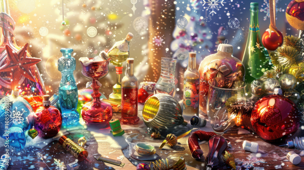 Festive New Year’s Background with Winter Decorations, Warm Lights, and Holiday Paraphernalia for Seasonal Celebrations Festive New Year’s Background with Winter Decorations, Warm Lights, and Holiday Paraphernalia for Seasonal Celebrations