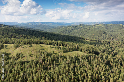 The Southern Urals, Bashkir State Nature Reserve. View of the Southern Kraka ridge in summer. Aerial view. photo