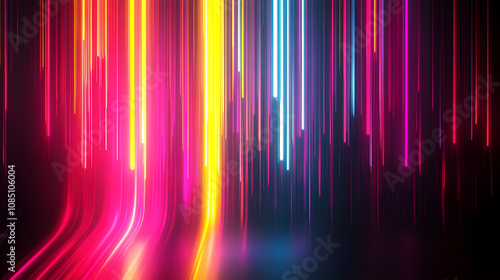 3d rendering, abstract neon background. Modern wallpaper with glowing vertical lines