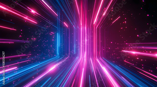 3d rendering, abstract neon background with ascending pink and blue glowing lines. Fantastic wallpaper with colorful laser rays