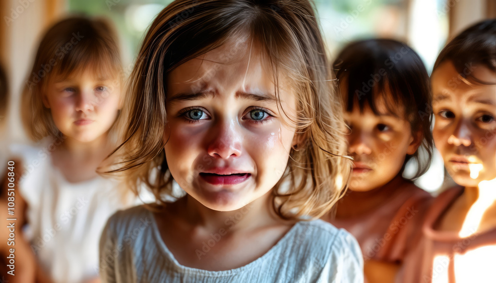 Close-Up of a Sad Child with Tearful Expression Close-Up of a Sad Child with Tearful Expression