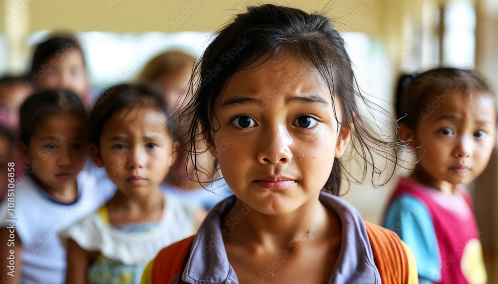 Close-Up of a Sad Child with Tearful Expression Close-Up of a Sad Child with Tearful Expression