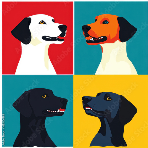 Colorful Minimalist Dog Portraits in Four Squares photo