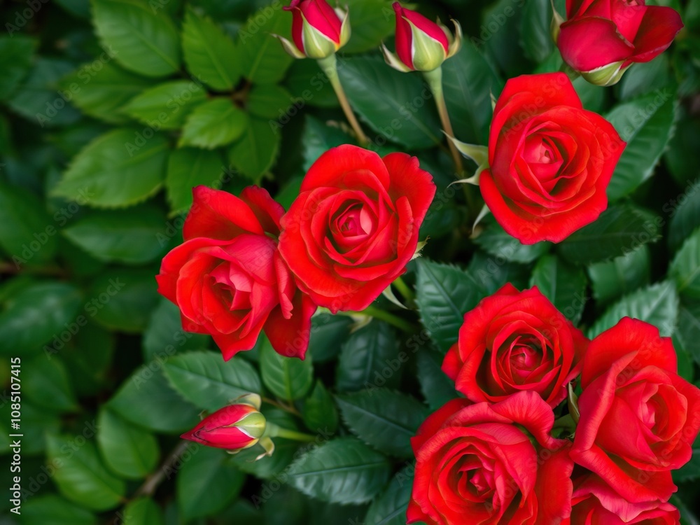 Red roses on fresh green leaf background, botanical photography, foliage, red roses Red roses on fresh green leaf background, botanical photography, foliage, red roses