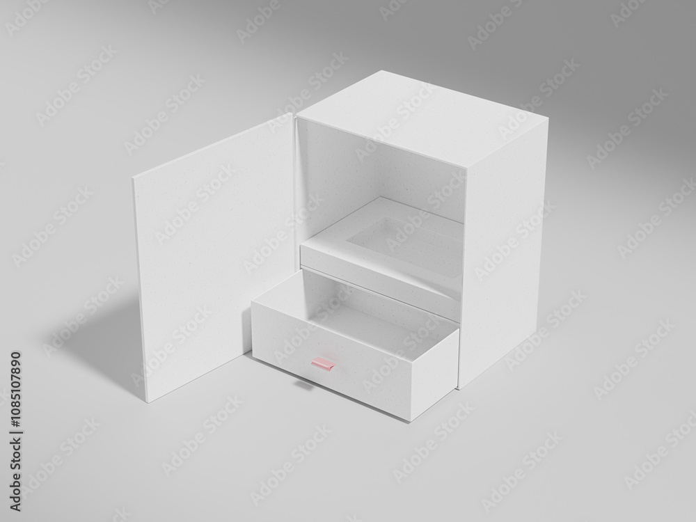 Luxury cabinet box mockup, empty design open box with drawer mockup, jewelry box packaging container mockup, premium gift box with drawer storage, luxury rigid box with pull-open drawer ribbon Luxury cabinet box mockup, empty design open box with drawer mockup, jewelry box packaging container mockup, premium gift box with drawer storage, luxury rigid box with pull-open drawer ribbon