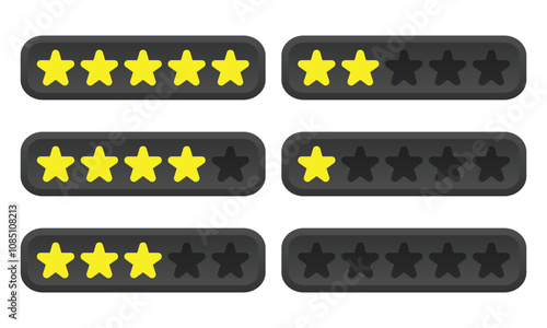 Set of yellow rating stars or customer experience rating icons