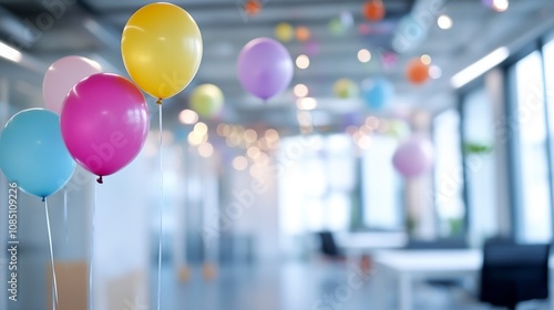 Colorful Balloons Decorate a Modern Office for a Celebration photo