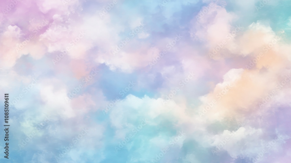 Dreamy Pastel Sky with Fluffy Clouds - Watercolor Background Dreamy Pastel Sky with Fluffy Clouds - Watercolor Background