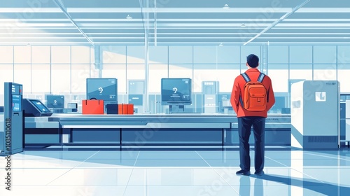 Efficient Airport Security Check by Business Professional - 2D Flat Illustration with Copy Space photo