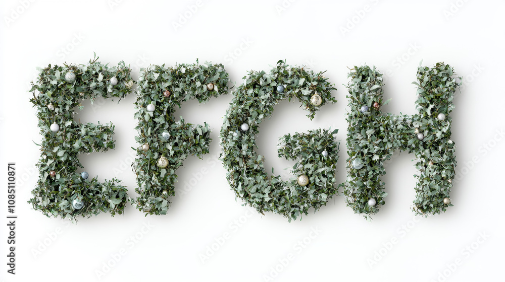 Green E F G H Text Decoration with Leaves and Ornaments Green E F G H Text Decoration with Leaves and Ornaments