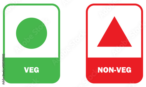vegetarian sign, Veg logo, Veg symbol, Green color veg sign, non-vegetarian sign, Nonveg logo, Nonveg symbol red color vector illustration on white background.