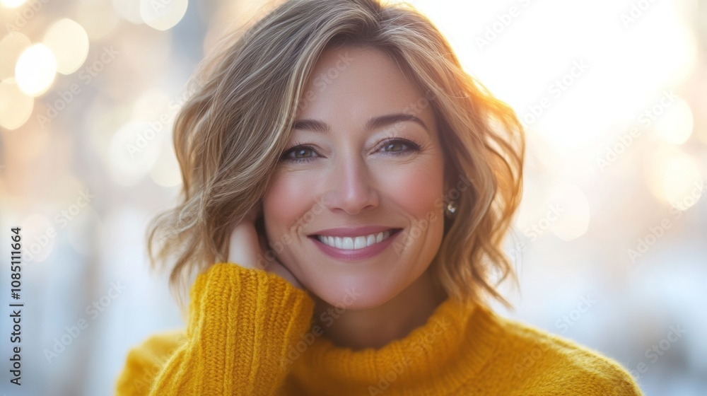 Smiling Woman in Yellow Sweater - Portrait Photography Smiling Woman in Yellow Sweater - Portrait Photography