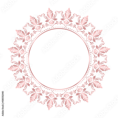 Damask Rose Gold Round Wreath circular round ornament floral Abstract pattern, Classic Victorian traditional style, illustration Vintage Design, Vintage Floral frames, Mandala, Antique, Moroccan frame