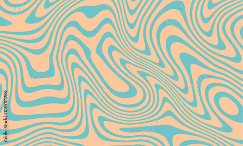 Abstract horizontal background with colorful waves. Trendy vector illustration in style retro 60s, 70s. Pastel colors